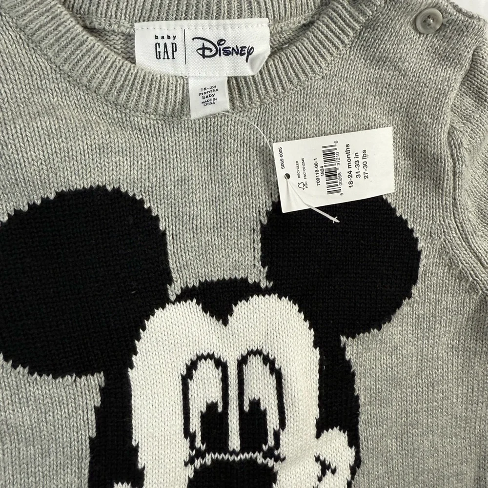 New GAP Disney Mickey Mouse Gray‎ Sweater Romper - 18-24m - Disneyland